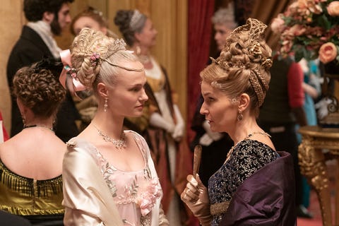 bridgerton l to r jessica madsen as cressida and joanna bobin as lady cowper in episode 107 of bridgerton cr liam danielnetflix © 2020