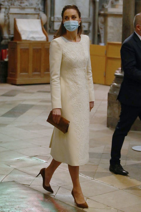 Kate Middleton Wears A White Catherine Walker Coat Dress To Westminster Abbey