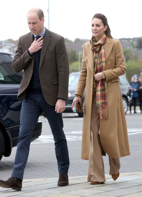 Kate Middleton Wears Tan Coat Trousers And Red Tartan Scarf In Scotland Kate Middleton Wears Tan Coat Trousers And Red Tartan Scarf In Scotland