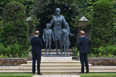 prince harry and prince william at the princess diana statue unveiling