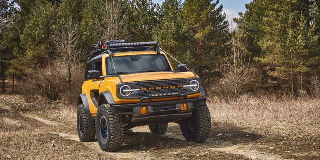 with more than 200 factory backed accessories available at launch, this 2021 bronco two door prototype shows how owners can personalize their suv to get more out of their outdoor experiences aftermarket accessories shown not available for sale prototype not representative of production vehicle