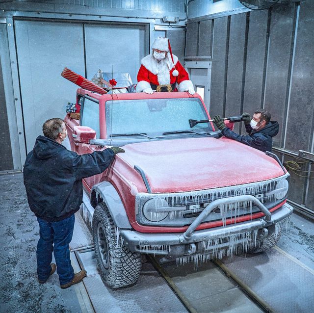 frozen ford bronco with santa