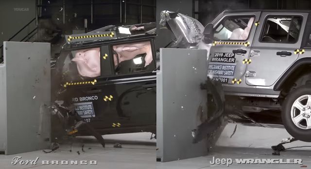 ford bronco jeep wrangler crash comparison