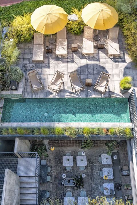 Brummell hotel lap pool, terrace ad outdoor furniture from above