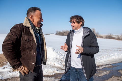 Bruce Springsteen and Stellantis executive Olivier Fancois the jeep® brand and bruce springsteen collaborate to launch