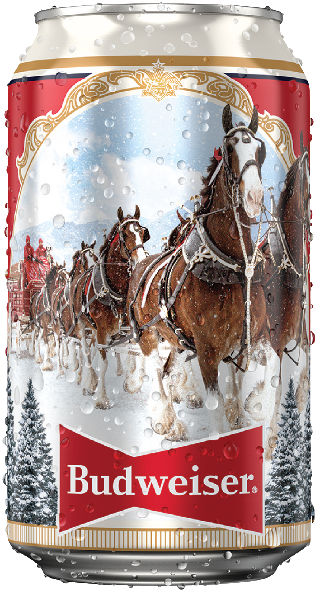 BUDWEISER 2020 HOLIDAY BEER CAN 12 OZ BOTTOM OPENED #3 OF 4 GREEN CLYDESDALE CAN 