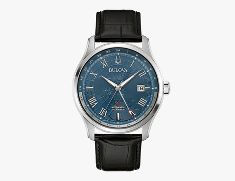 bulova wilton gmt watch with blue dial