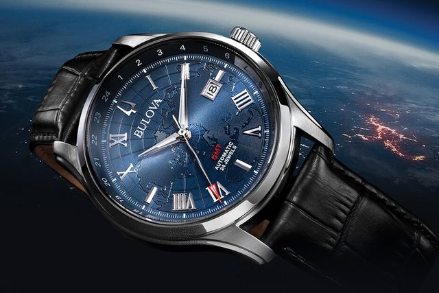 bulova wilton gmt watch with blue dial