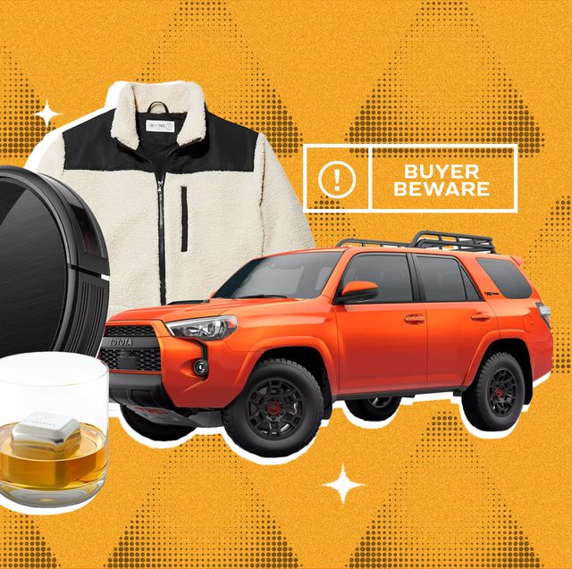 a collage with a roomba, fleece jacket, whiskey glass, and toyota 4 runner