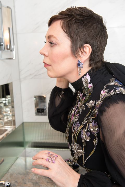 Olivia Colman's sustainable Swarovski baftas jewellery