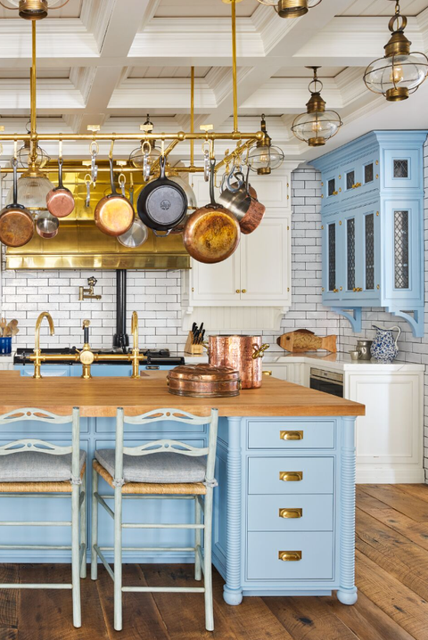 blue and white cabinets