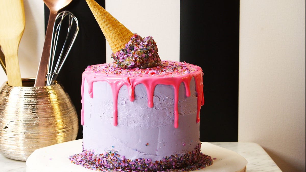 Watch This Glitter Ice Cream Cone Cake — Be Mesmerized Forever