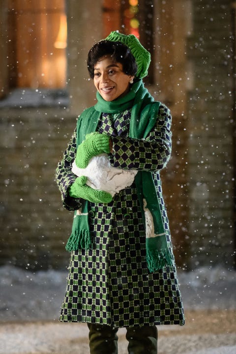 call midwife leonie elliott holding a snowball in the character of nurse lucille anderson