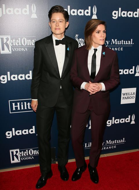 Cameron Esposito and Rhea Butcher attend the 28th Annual GLAAD Media Awards on April 01, 2017 in Beverly Hills, California. 