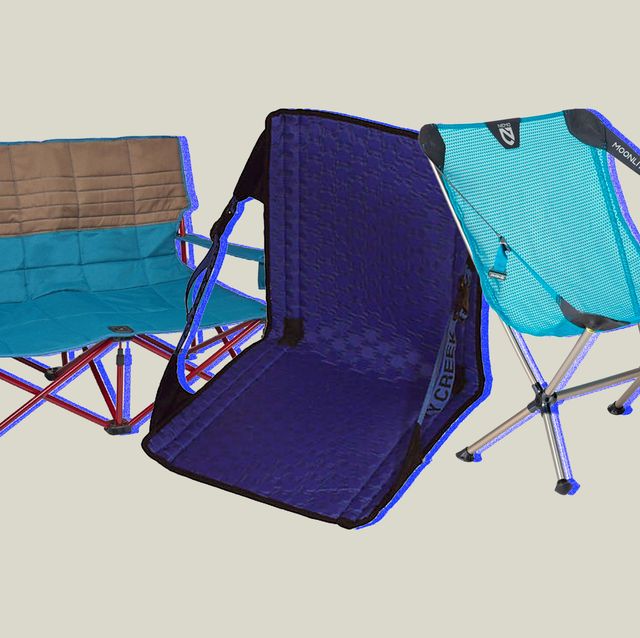 three collapsible camping chairs
