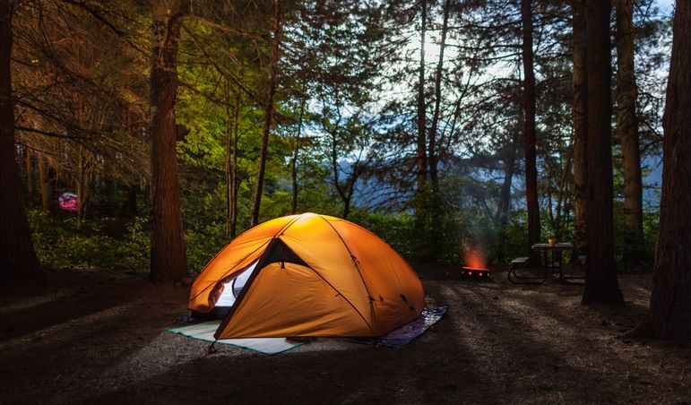 camping in a tent