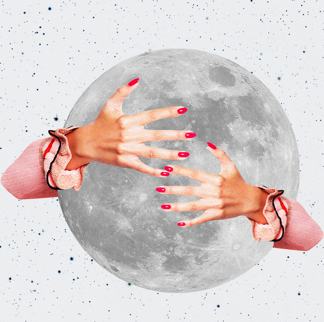two hands reach out to hug the moon