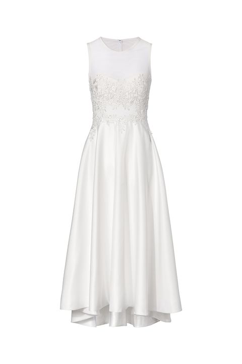 Clothing, Dress, White, Gown, A-line, Bridal party dress, Day dress, Cocktail dress, Wedding dress, Bridal clothing, 
