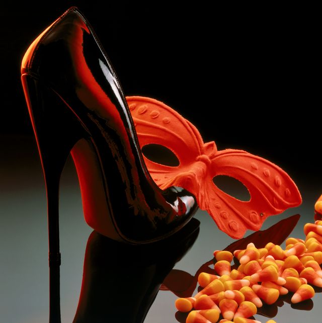 Candy corn with high heel shoe and mask