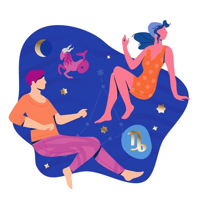 capricorn couple zodiac illustration