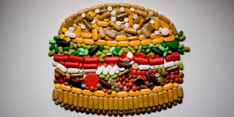 Capsules and pills in shape of hamburger