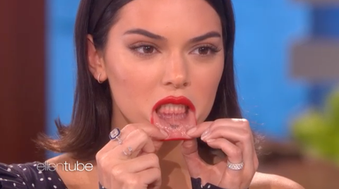 Kendall Jenner On Hidden Lip Tattoo Kendall Jenner Talks About Meow Tattoo When She Wants Babies On Ellen