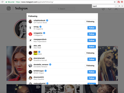 hadid still following zayn as of 8 49 a m today instagram - instagram deleting follows