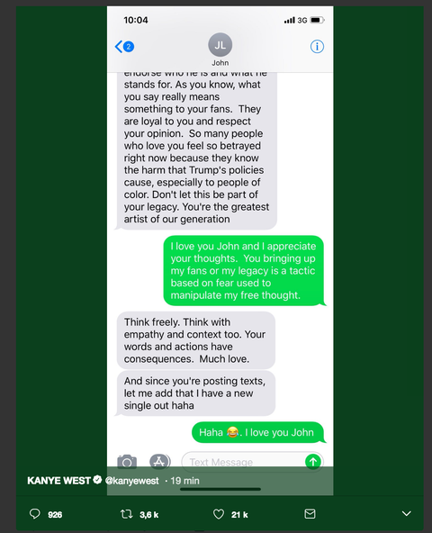 Kanye West Tweeted John Legend S Text Intervention Chrissy Teigen Reacts To Yeezy Tweets