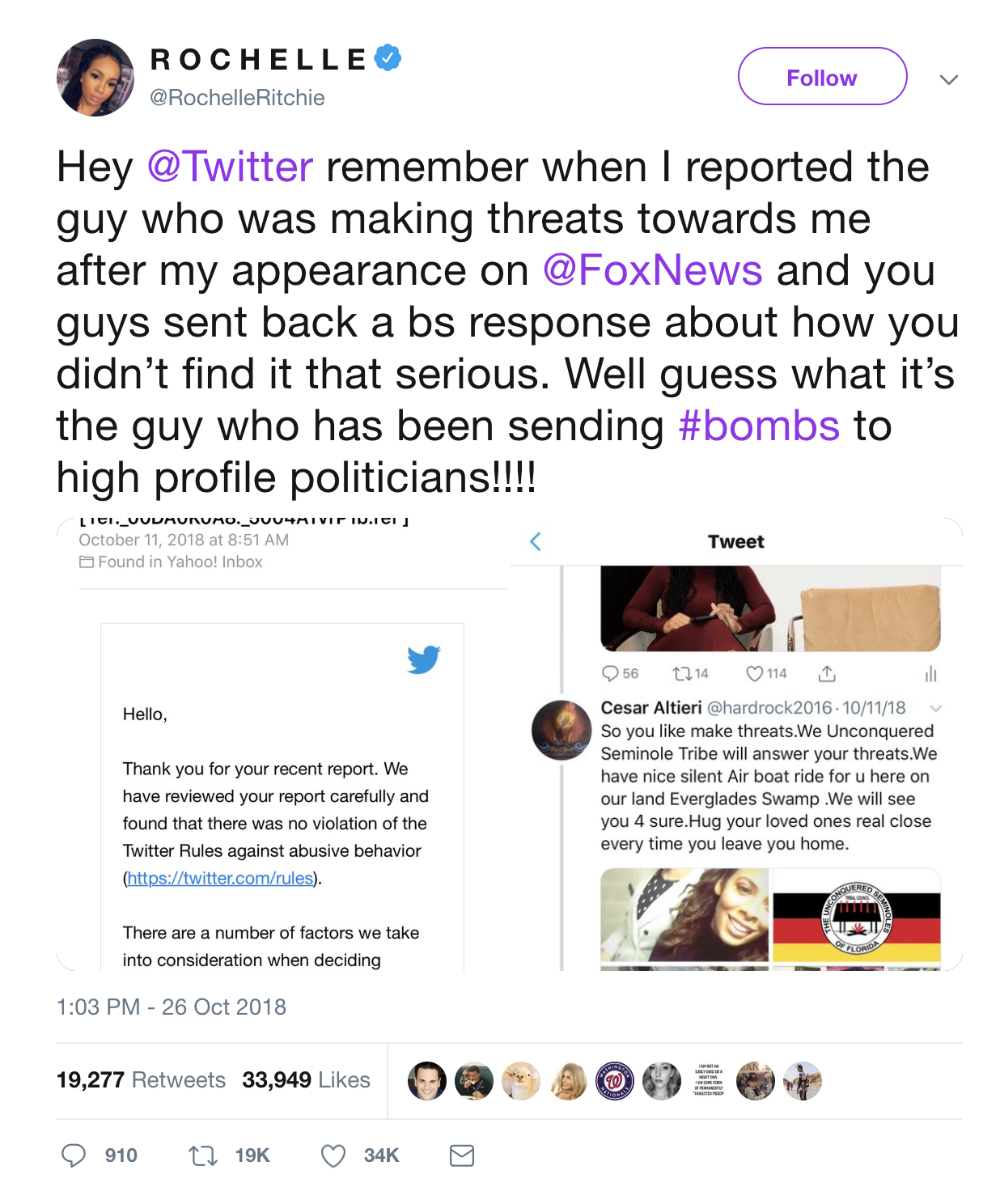 R Ochelle Ritchie Reported Bomb Suspect Cesar Sayoc To Twitter For Threats And Was Ignored