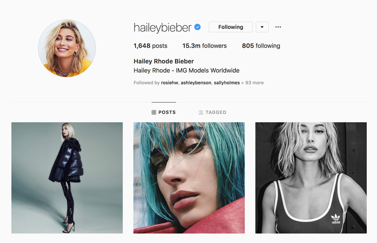 Akun Instagram Hailey Baldwin yang sudah diubah namanya menjadi Hailey Bieber