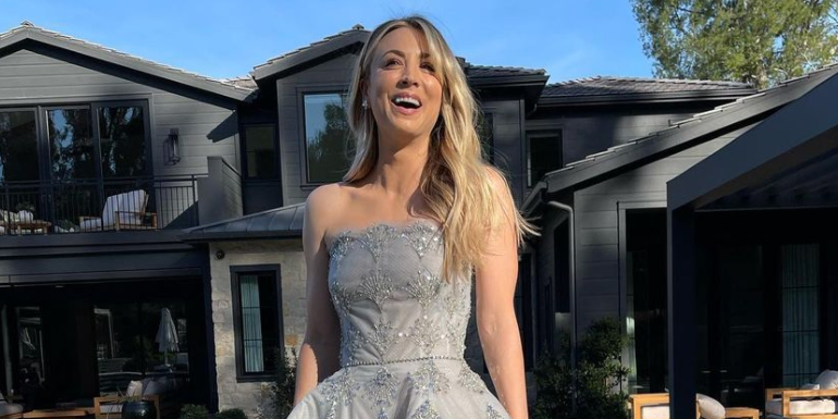 Kaley Cuoco Stepped Out in a Radiant Oscar de la Renta Princess Gown for the 2021 Golden Globes