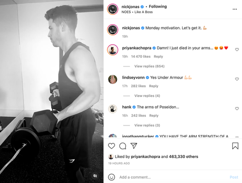 priyanka chopra liking nick jonas' post and commenting on it﻿