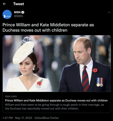 msn's false tweet about kate and william