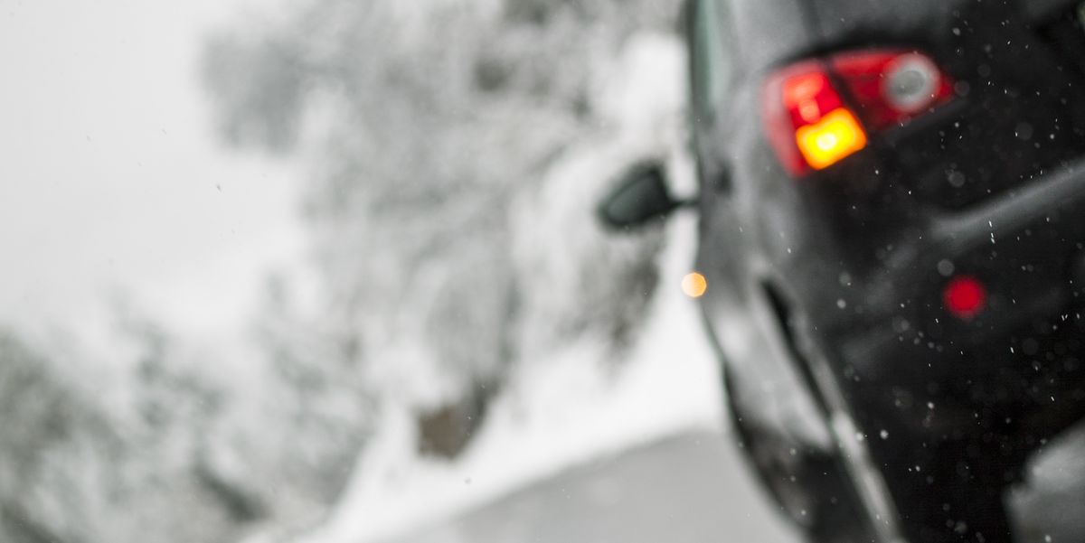 car breakdown on snowy road royalty free image
