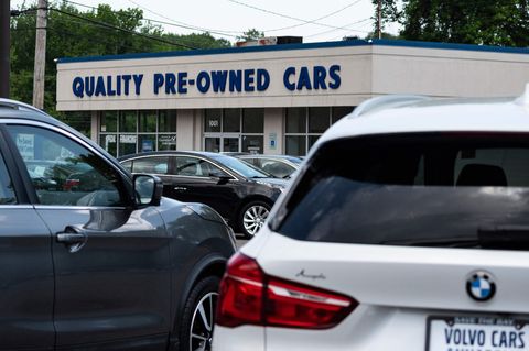 a used car dealership is seen in annapolis, maryland on may 27, 2021, as many car dealerships across the country are running low on new vehicles as a computer chip shortage has caused production at many vehicle manufactures to nearly stop photo by jim watson  afp photo by jim watsonafp via getty images