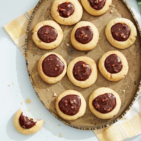 caramel chocolate walnut thumbprint cookie