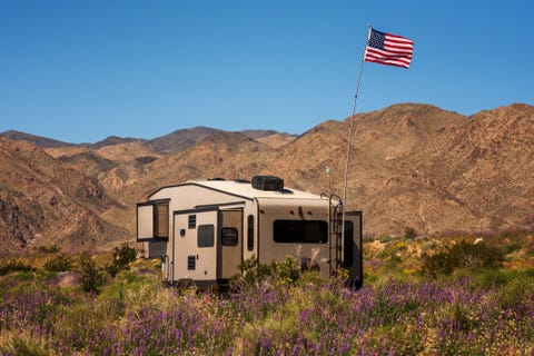 caravan parked in joshua tree national park