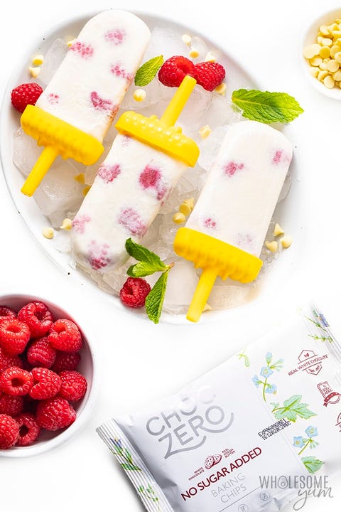 raspberry white chocolate keto ice pops