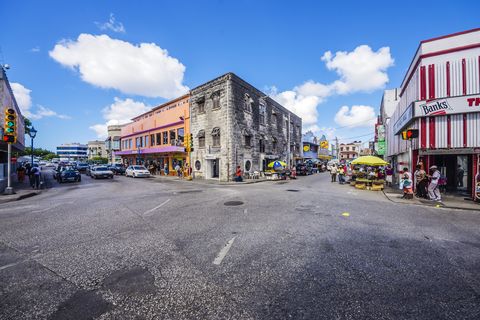 caribbean, antilles, lesser antilles, barbados, bridgetown, street and houses