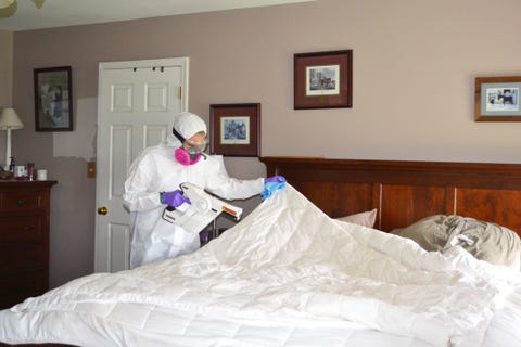 ster clean owner carol schaubhut disinfecting a bed