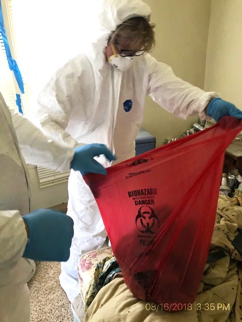 steri clean's carol schaubhut working on a covid 19 infected house