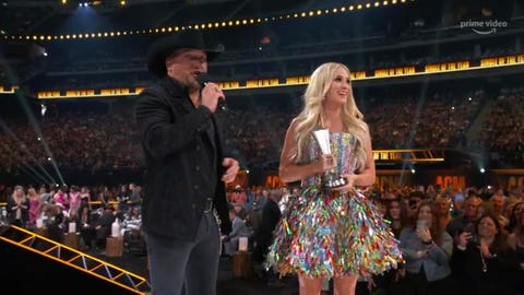 las vegas, nevada   march 07 in this screengrab, l r jason aldean and carrie underwood accept the single of the year award for if i didn’t love you onstage during the 57th academy of country music awards at allegiant stadium on march 07, 2022 in las vegas, nevada photo by arturo holmesacma2022getty images for acm