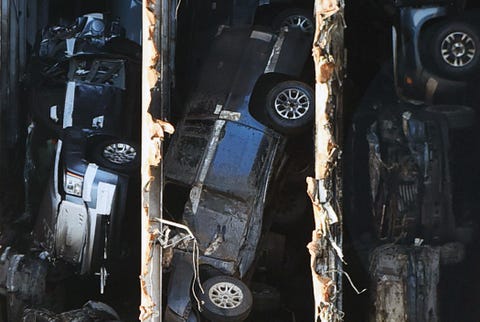 Cars are seen in the bow section of the Golden Ray cargo... cars are seen in the bow section of the golden ray cargo
