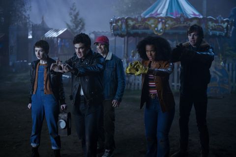 chilling adventures of sabrina l to r  lachlan watson as theo, gavin leatherwood as nick, jonathan whitesell as robin, jaz sinclair as rosalind, and ross lynch as harvey in episode, 209 of chilling adventures of sabrina cr diyah peranetflix © 2020