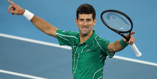 melbourne, australia   february 02 novak djokovic of serbia celebrates winning championship point after his mens singles final against dominic thiem of austria on day fourteen of the 2020 australian open at melbourne park on february 02, 2020 in melbourne, australia photo by graham denholmgetty images