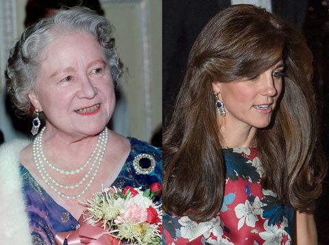Catherine, the Duchess of Cambridge wears queen mother earrings