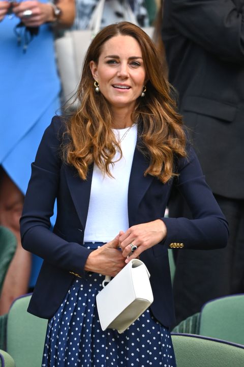 Kate Middleton Wore A High Waisted Polka Dot Pleated Skirt Courtside At Wimbledon