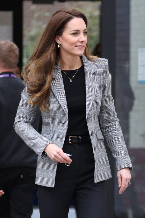 Kate Middleton Paired a Gray Plaid Blazer With an All-Black Look