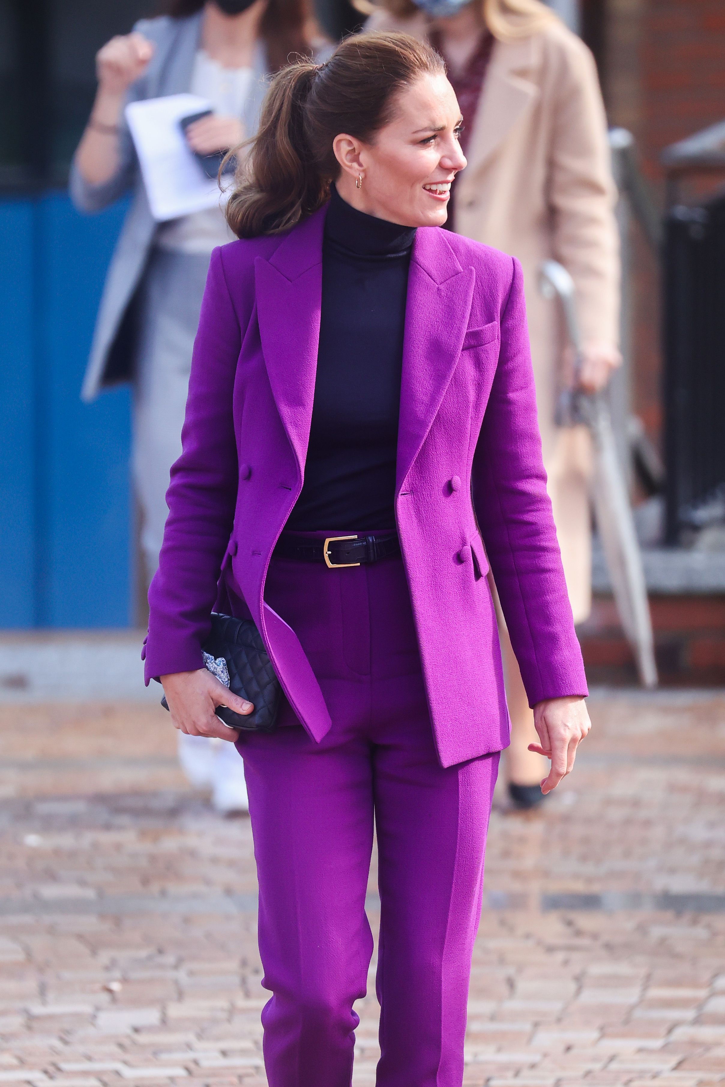 purple pantsuit