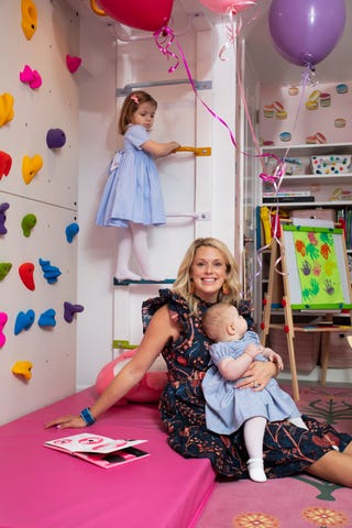 parker bowie larson with her daughters in their newly designed playroom